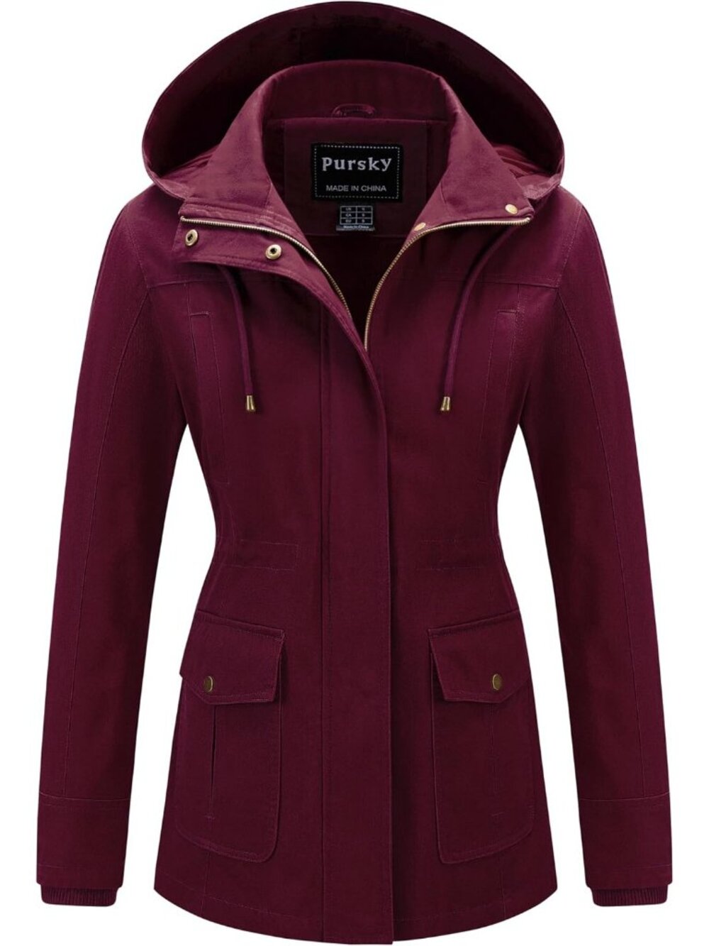 Women's Burgundy Cotton Anorak Lightweight Casual Military Safari Jackets